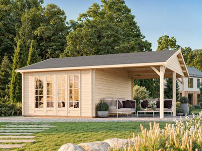 Chalet de jardin deux pentes Irene 19+16.2 m2 en bois 44 mm au choix avec plancher