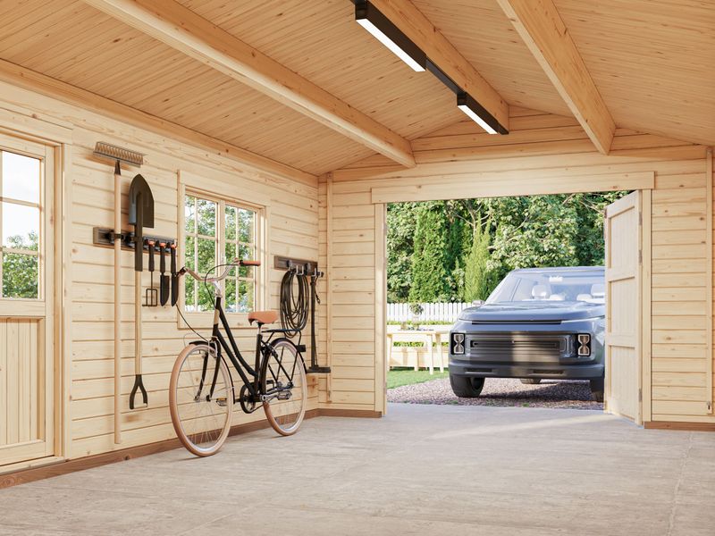 Garage toit deux pentes ROGER 19 m² en bois 44 mm avec porte bois traité au choix