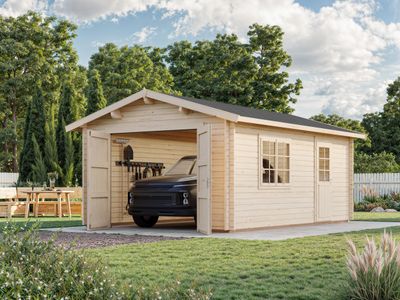 Garage toit deux pentes ROGER 19 m² en bois 44 mm avec porte bois traité au choix