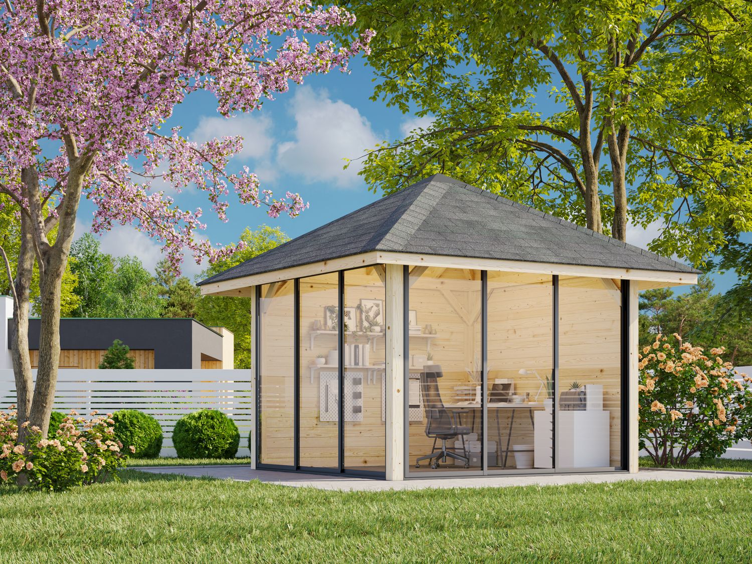 Pavillon Connect Bianca 8,3 m2 Set 501 SLIDE PLUS en bois 28 mm au choix