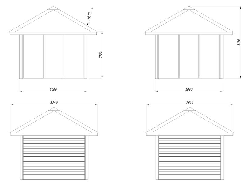 Pavillon Connect Bianca 8,3 m2 Set 501 SLIDE PLUS en bois 28 mm au choix
