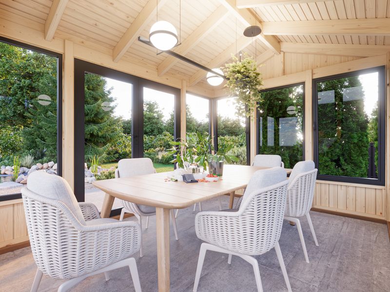 Pavillon de jardin ISABELLA 10.9 m2 avec portes et fenêtres en aluminium traité au choix