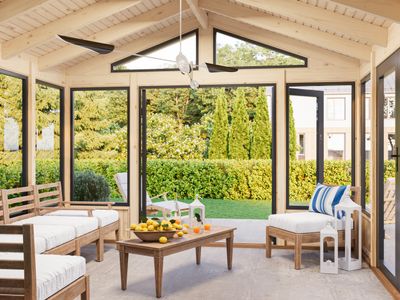 Pavillon de jardin ISABELLA 14.7 m2 avec portes et fenêtres en aluminium traité au choix