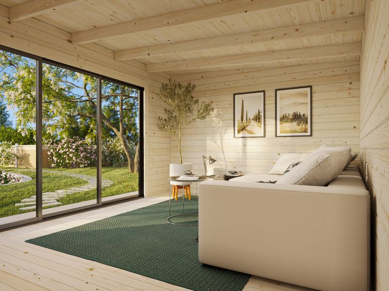 Abri de jardin toit plat LEA SLIDE 14.2 m2 en bois 44 mm avec porte coulissante avec plancher traité au choix