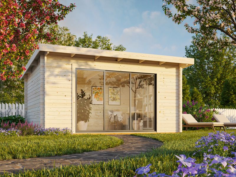 Abri de jardin toit plat LEA SLIDE PLUS 14.2 m2  en bois 44 mm avec porte coulissante avec plancher traité au choix