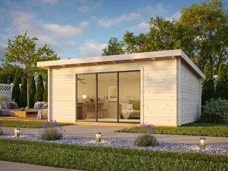 STUDIO de jardin toit plat LEA SLIDE 19.4 m2 en bois 44 mm avec porte et fenêtres en aluminium plancher traité au choix