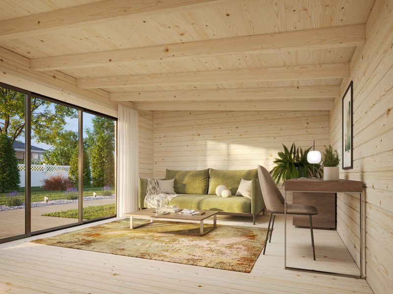 STUDIO de jardin toit plat LEA SLIDE 19.4 m2 en bois 44 mm avec porte et fenêtres en aluminium plancher traité au choix