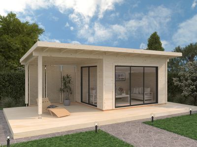 Chalet Grace 11,2+8,2 m2 SLIDE PLUS en bois 56 mm avec plancer traité au choix