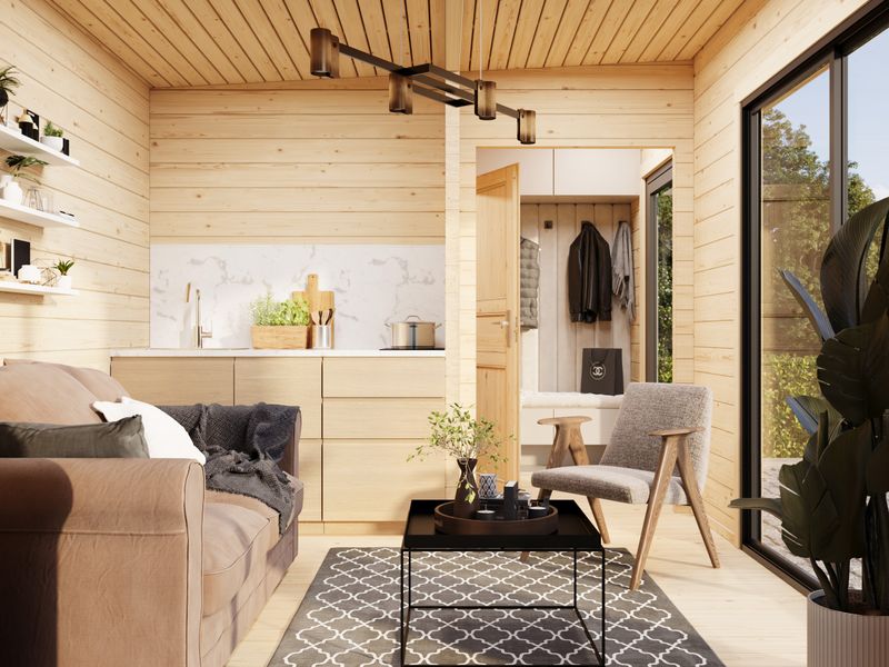 Chalet Cecilia 14,2 m2 SLIDE PLUS en bois 70 mm avec plancer Naturel