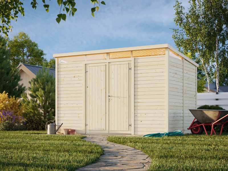 Abri de Rangement toit plat en bois ELIAS 7.3 m2 panneaux préfabriqués traité au choix