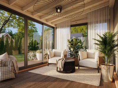 Jardin d'hiver LUMI 11,6 m2 SLIDE avec portes coulissantes traité au choix