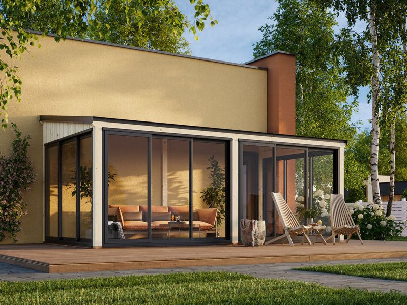 Jardin d'hiver LUMI 11,6 m2 SLIDE PLUS avec portes coulissantes traité au choix