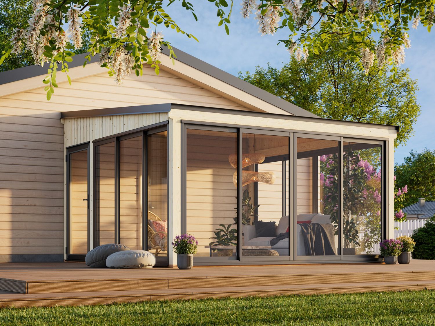 Jardin d'hiver LUMI 16,6 m2 SLIDE avec portes coulissantes traité au choix