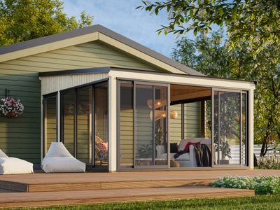 Jardin d'hiver LUMI 16,6 m2 SLIDE PLUS avec portes coulissantes traité au choix