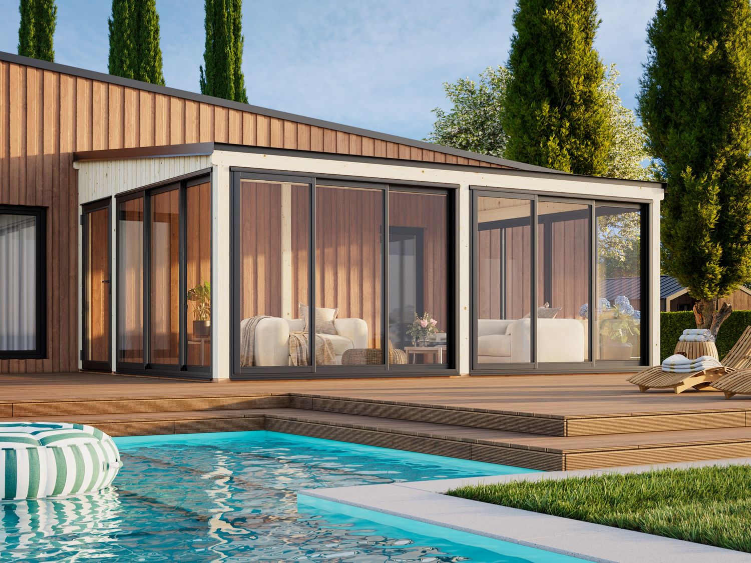 Jardin d'hiver LUMI 23.3 m2 SLIDE avec portes coulissantes traité au choix