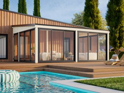 Jardin d'hiver LUMI 23.3 m2 SLIDE avec portes coulissantes traité au choix