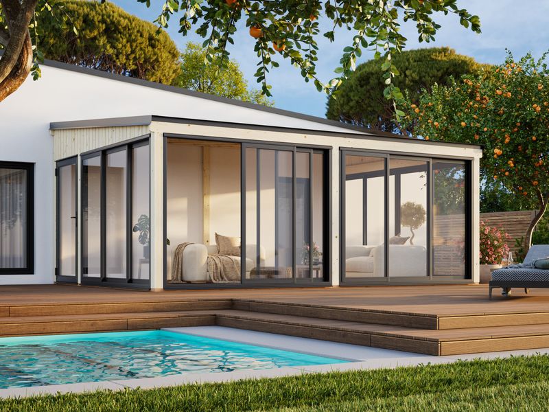 Jardin d'hiver LUMI 23.3 m2 SLIDE PLUS avec portes coulissantes traité au choix