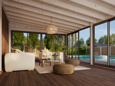 Jardin d'hiver LUMI 23.3 m2 SLIDE PLUS avec portes coulissantes traité au choix