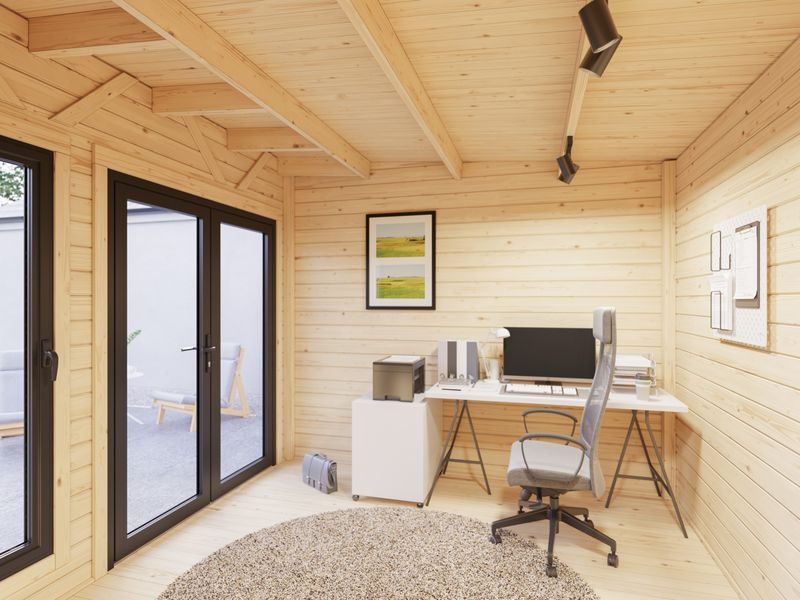 Studio de jardin toit plat AURELIA​ 8.4m2 en bois 44mm Traité au choix avec portes et fenêtres en aluminium