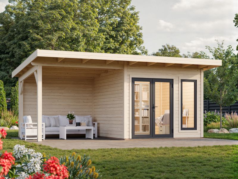 Studio de jardin toit plat AURELIA​ 8.4+7.9m2 en bois 44mm Traité au choix avec portes et fenêtres en aluminium