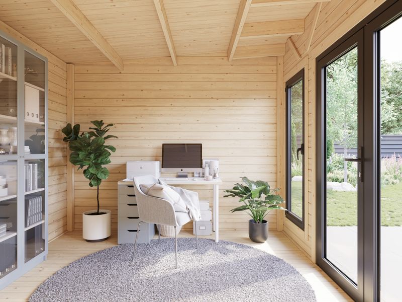 Studio de jardin toit plat AURELIA​ 8.4+7.9m2 en bois 44mm Traité au choix avec portes et fenêtres en aluminium