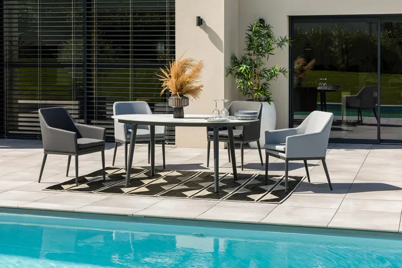Table de jardin ovale en aluminium et plateau verre céramique - FORMENTERA 6 personnes