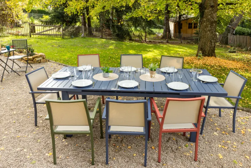 Table de jardin  rectangulaire extensible SANTORIN 8/ 10 personnes Terracotta / Kaki / Gris bleuté