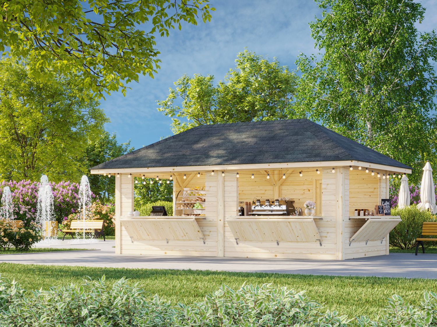 KIOSQUE Connect Bianca 16.6 m2 Set 112 en bois 28 mm traité au choix