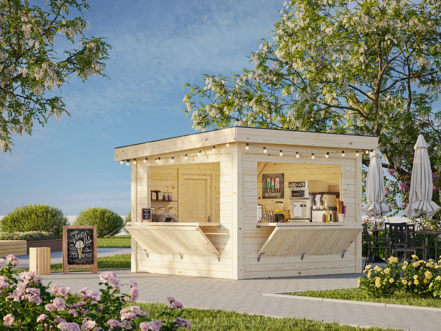KIOSQUE Connect LENNA 8,3 m2 SET 305 en bois 28 mm traité au choix
