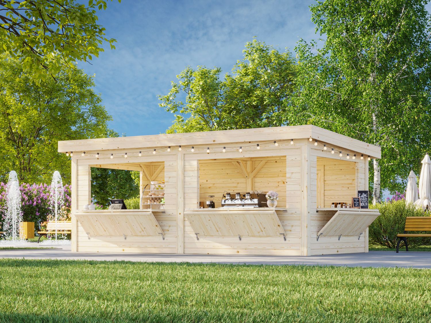 KIOSQUE Connect LENNA 16.6 m2 SET 312 en bois 28 mm traité au choix