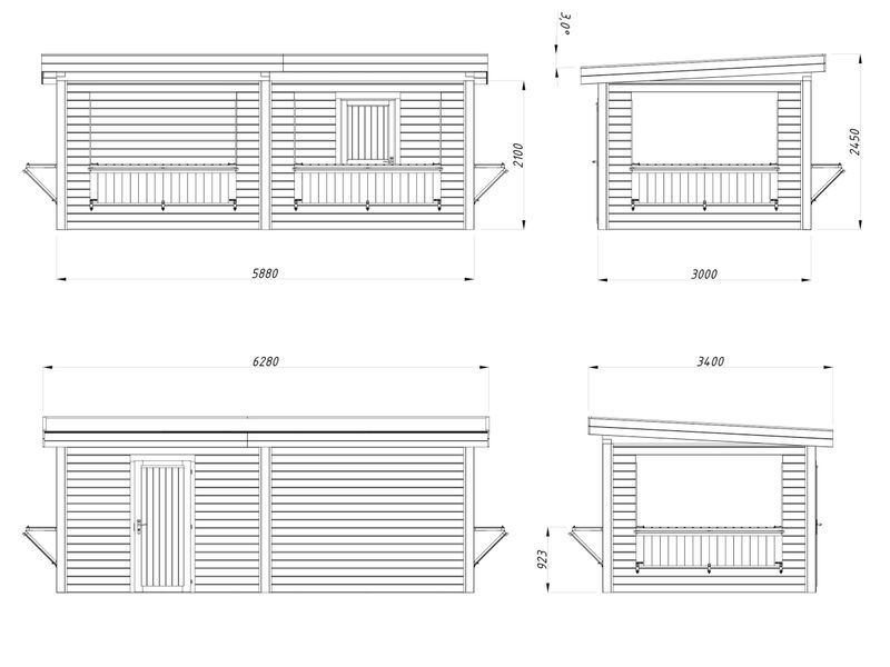 KIOSQUE Connect LENNA 16.6 m2 SET 312 en bois 28 mm traité au choix