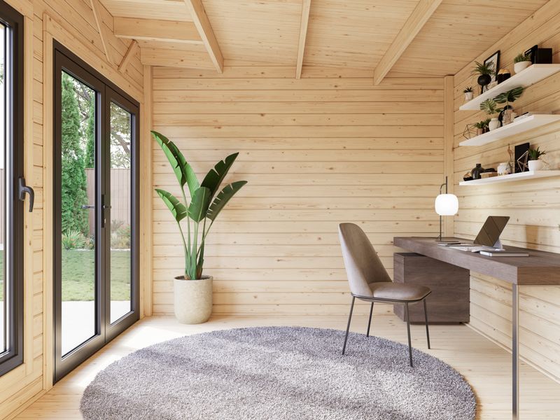 Studio de jardin toit plat AURELIA​ 12.4m2 en bois 44mm Traité au choix avec portes et fenêtres en aluminium