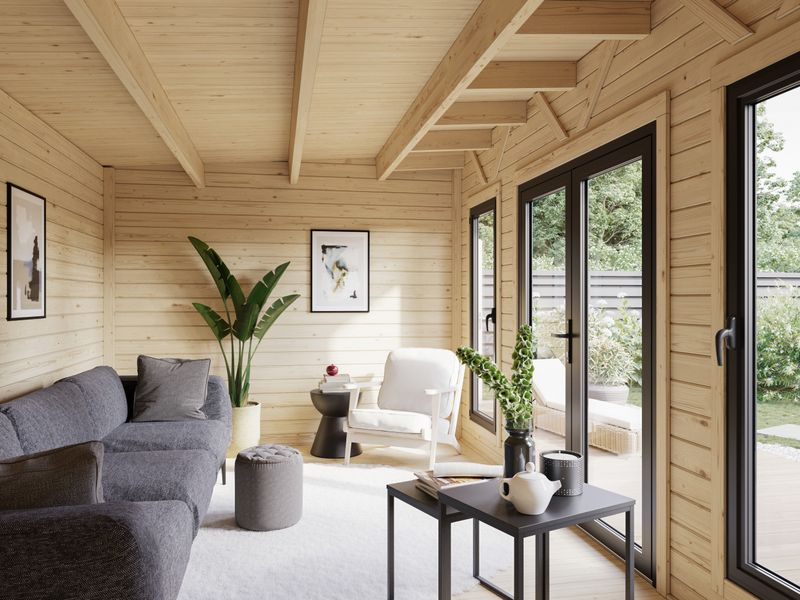 Studio de jardin toit plat AURELIA ​16.7 m2 en bois 44mm Traité au choix avec portes et fenêtres en aluminium