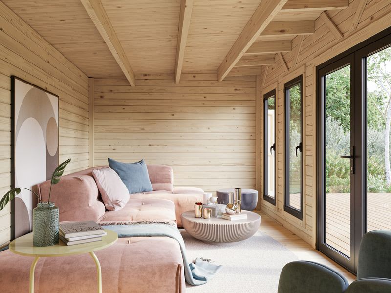 Studio de jardin toit plat AURELIA ​19.2 m2 en bois 44mm Traité au choix avec portes et fenêtres en aluminium