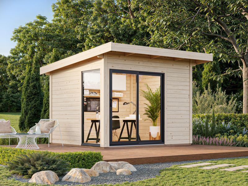 STUDIOS de jardin ANDREA 7,5 m2 avec portes coulissantes en aluminium SLIDE PLUS en bois 44 mm avec plancher traité au choix