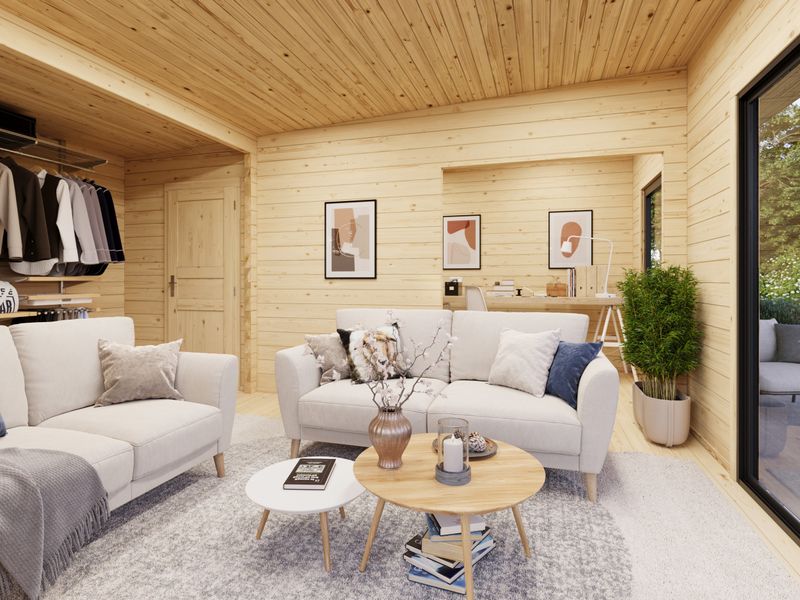 STUDIO CECILIA 27.2 m2 avec portes coulissantes en aluminium SLIDE PLUS en bois 70 mm avec plancher traité Naturel