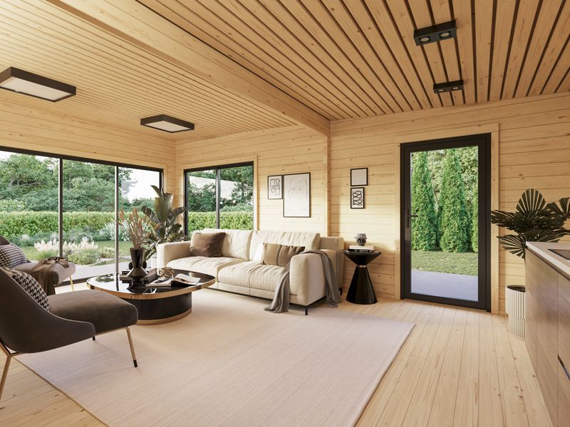 STUDIO CECILIA 39.9 m2 avec portes coulissantes en aluminium SLIDE PLUS en bois 70 mm avec plancher traité Naturel