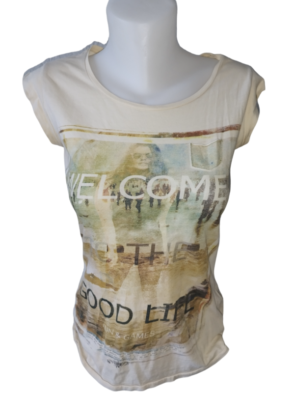 Tee-shirt blanc dessin welcom col rond T. 38 - M