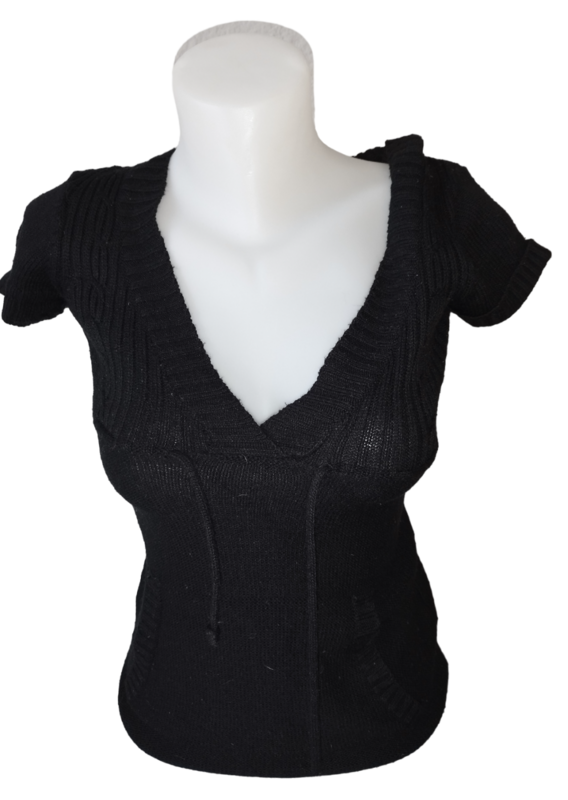 Débardeur noir laine capuche T. 36 - S