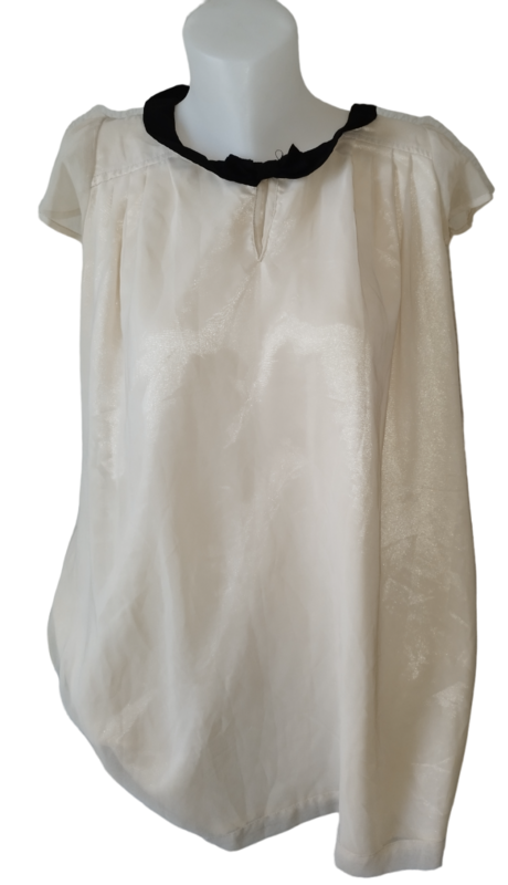 Blouse beige col rond noir T - 38 - M