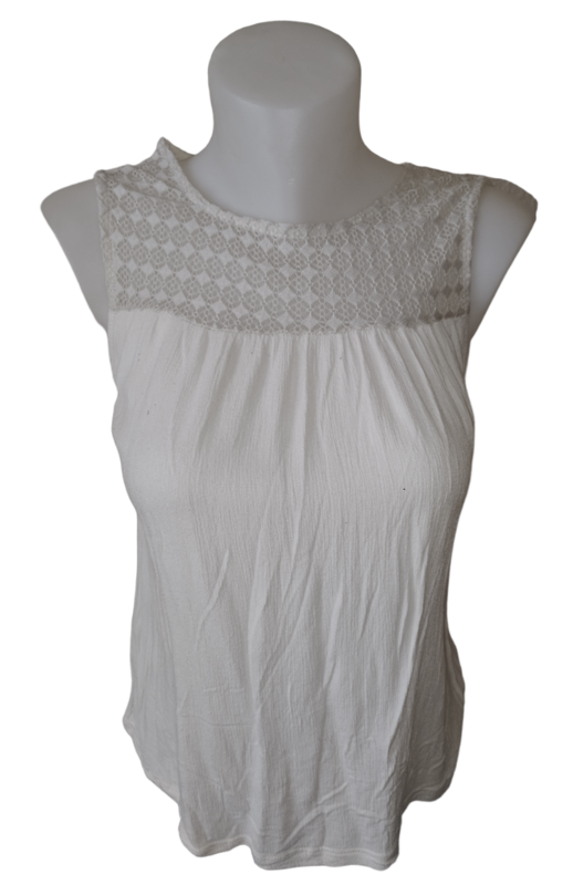 Débardeur blanc dentelle col T. 36-S