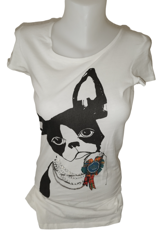 tee-shirt blanc long chien T. 36 -S