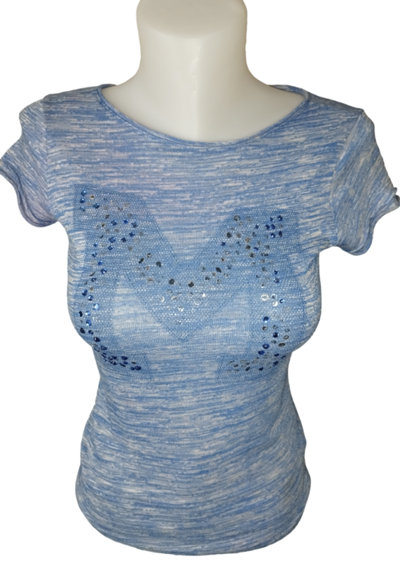 Tee-shirt bleu dessin strass T. 36-38 / S-M