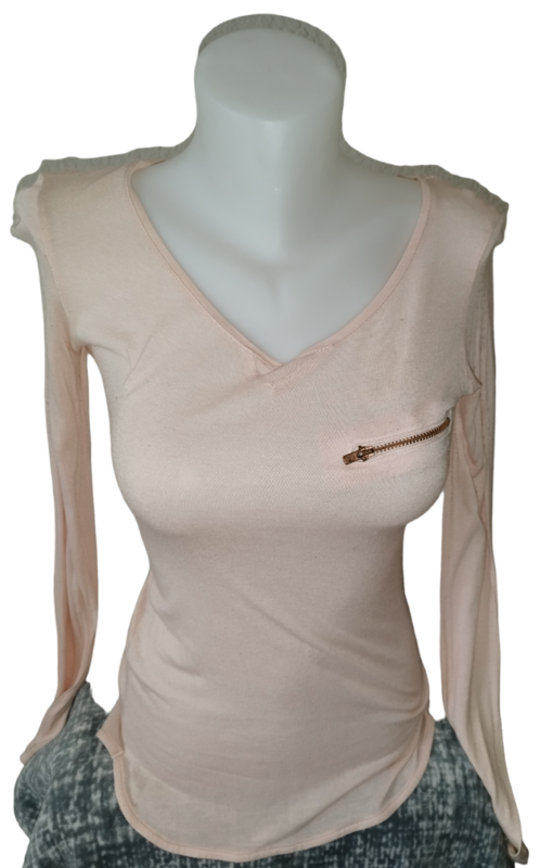 Tee-shirt rose manche longue fermeture poche T. 36 - S