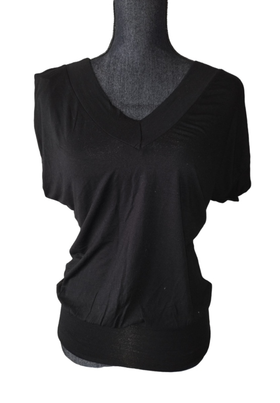Tee-shirt col v manche courte noir Taille Unique