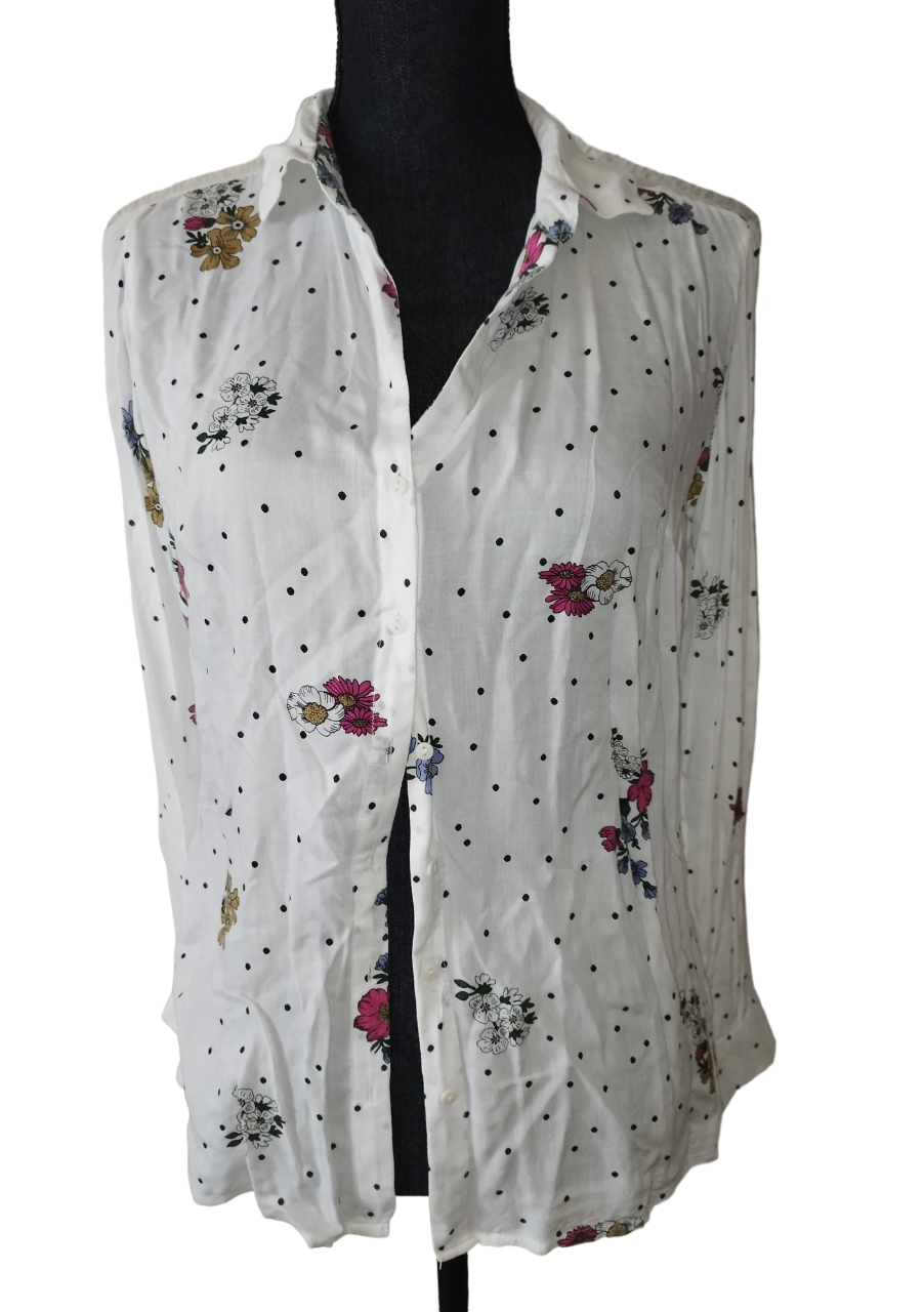 Chemise blanche point noir et fleur T. 36-S