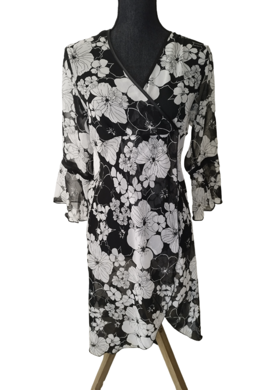 kimono noir blanc transparent long T. 40-L