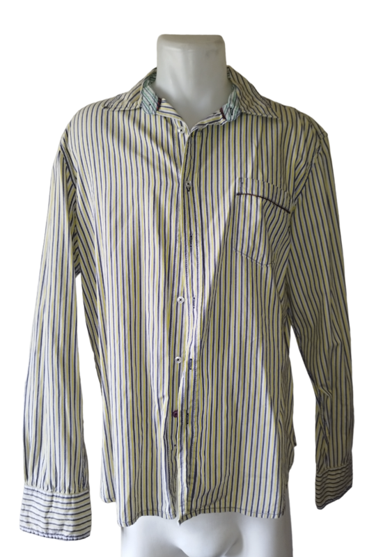 Chemise rayée jaune et bleu homme T. XL