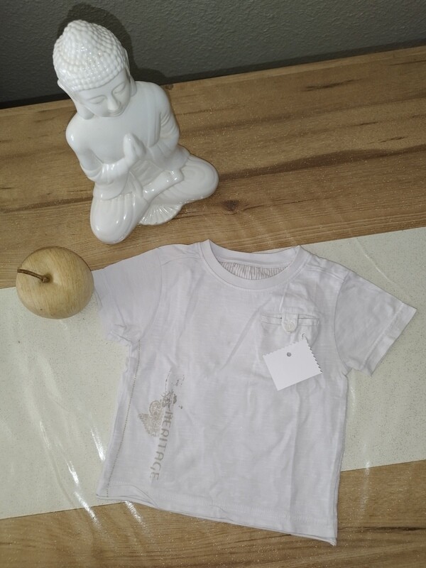 Tee-shirt blanc manche courte dessin beige T. 4 ans