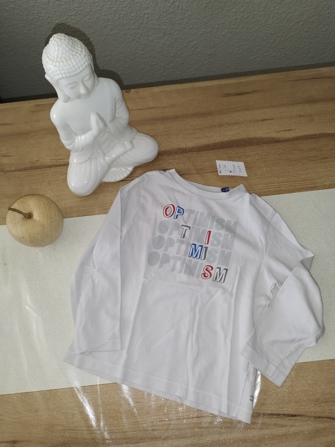 Tee-shirt blanc rouge manche longue T. 4 ans